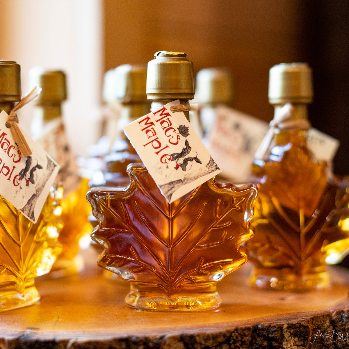 Pure New Hampshire Maple Syrup in Glass Leaf Bottles