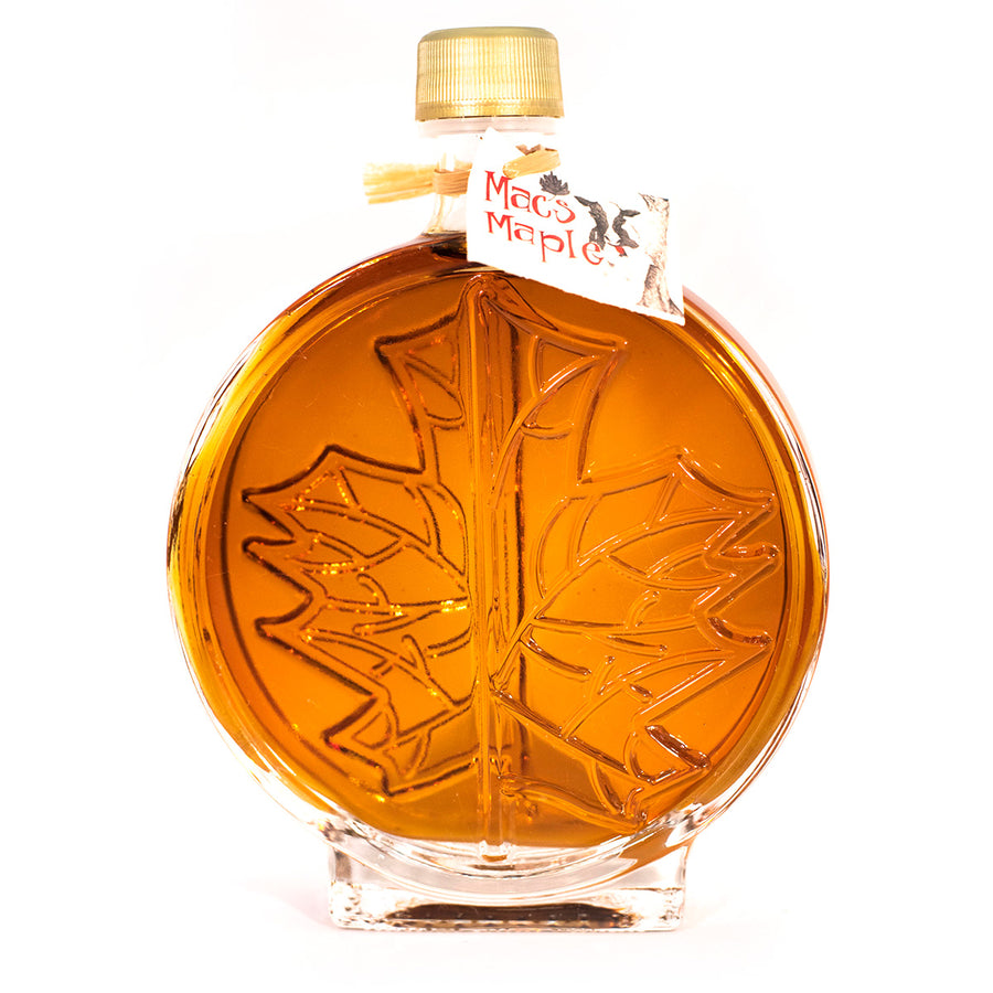 Mac's Maple Modern Round Leaf Glass Bottle Maple Syrup